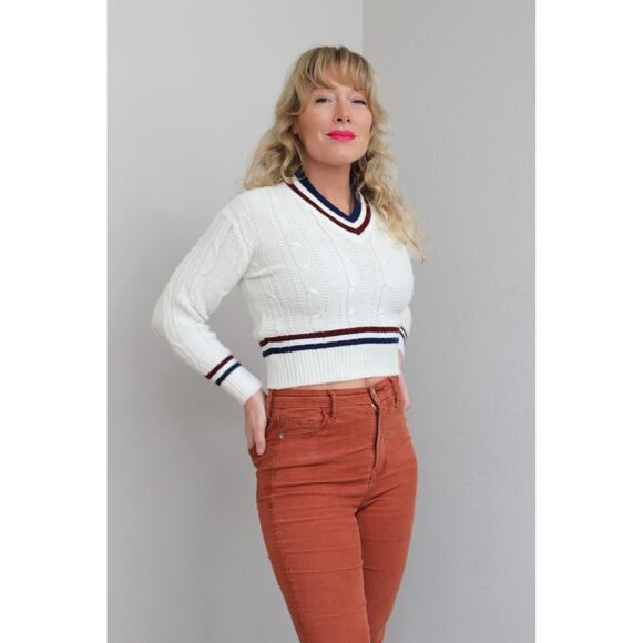 1960's Vintage Pickwick Cable Knit Tennis Sweater ~ Women's XXS XS ~ Kid's LG - Picture 5 of 9